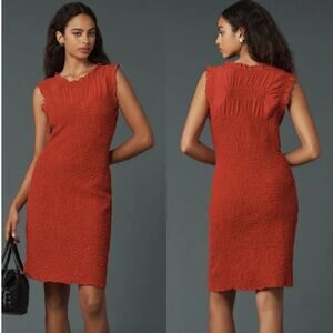 Anthropologie M Mock-Neck Textured Dress | Pink Rose, Sleeveless, Smocked, NWT